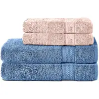 Komfortec Handdoekenset 2x handdoek 50x100 cm + 2x badhanddoek 70x140 cm - 100% Katoen - Lichtblauw&Roze