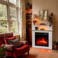 HOMAVO 18'' Elektrische Sfeerhaard met Meubel - 1000/2000W Elektrische Haard met Verwarming - Twaalf 3D-Vlammenkleuren - LED-strip - Timerfunctie - Oververhittingsbeveiliging