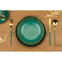HowHomely KATI - Tafelservies - Groen met Goud - 8 Stuks - Keramisch