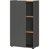Huisenthuis.nl Lage kantoorkast Orlando Eiken - Grafiet - Breedte 61 cm - Hoogte 110 cm - Diepte 34 cm - Met planken - Met openslaande deuren