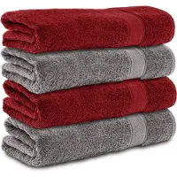 Komfortec handdoeken – Set van 4 - Badhanddoek 70x140 cm - 100% Katoen – Antracietgrijs&Rood
