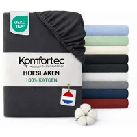 Komfortec Jersey Stretch Hoeslaken 160x200 cm - 23cm Matrasdikte- Rondom Elastiek - 100% Katoen - Antraciet