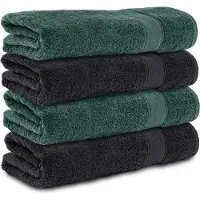 Komfortec Handdoekenset 4x Handdoek 50x100 cm - 100% Katoen -Schwarz-Dunkelgrun