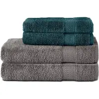 Komfortec Handdoekenset 2x handdoek 50x100 cm + 2x badhanddoek 70x140 cm - 100% Katoen - Antraciet&Petroleumblauw
