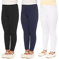 Merry Style 3 Pak Meisjes Leggings - Sport - Vrijetijdsbroek - Lang - Katoen – Sportbroek – Zwart/Wit/Navy – 134 – MS-MS10-225-LE