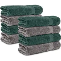 Komfortec 8x Handdoek 70x140 - 100% Katoen – Handdoekenset - Zacht - Anthrazit-Dunkelgrun