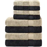 Komfortec Handdoekenset – Set van 8 - 4x Handdoek 50x100 cm en 4x Badhanddoek 70x140 cm - 100% Katoen -Schwarz-Beige