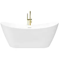 REA - Badkuip- Ferrano Slim 170 Zwarte Stopkap - Wit - Acryl - 170X80X72Cm