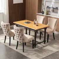 MODFU Eetkamerstoelen set van 4 – Fluweel beige met massief houten poten – Gestoffeerde zitting & ergonomische rugleuning – Stevige stoelen voor eetkamer & keuken – 150 kg draagvermogen