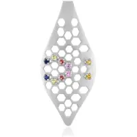 Cavill - Zilveren Hanger - 925 Sterling Zilver Geplatineerd - 0,39 ct Gele en Blauwe Saffieren uit Madagaskar - Modern Honingraat Design 47mm