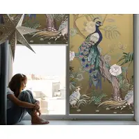 Coloray Rolgordijn Lichtfilterend - Pauw Op Een Boom Rolgordijn Lichtfilterend - 110x140 cm - Gouden Rolgordijn Met Kettingbediening - Dieren Rolgordijn Wandmontage - Rolgordijn Keuken