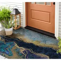 Coloray Buiten Deurmat - Blauw Polyamide Deurmat - Blauwe Marmer Deurmat Met Rubber Onderkant - Stijlvolle Buitenruimte - Winter Deurmat Buiten - Grote Buiten Deurmat Voor Voordeur - 150x100 cm