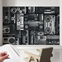 Coloray Zelfklevend Behang - Retro radio Zelfklevend fotobehang - 104x70 cm - Zwart Zelfklevend Behang - Voor op kantoor, voor de woonkamer, voor de hal - Plakklare achterzijde - Stickerbehang op rol