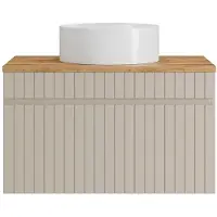 Vente-unique Zwevend gestreept beige badkamermeubel met opzetwastafel rond - 80 cm - SATARA