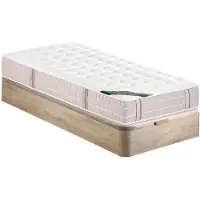 Vente-unique Set 90 x 190 cm bedbodem met opbergruimte naturel licht + matras met 5-zones pocketveren geheugenschuim en anti-bedluizentijk dikte 24cm - VIREVO van NATUREA