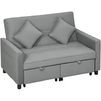 HOMCOM Sofa-bed, 2-zits bank met slaapfunctie, verstelbare rugleuning, bank met kussens, fluwelen look, L-vormige slaapbank met beddoos, broodjes voor woonkamer, kamer, grijs