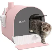 PawHut kattenbak met deksel - inclusief schepje en strooimat - roze