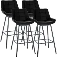 CLP Barkrukken Weston - Set van 4 - 180° Draaibaar met Auto-Return - Met Rugleuning - Gevoerde Zitting - Metalen Onderstel - zwart/zwart