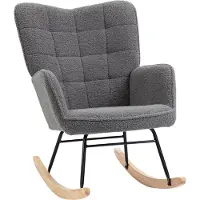 HOMCOM - Schommelstoel - met Fleece Look - Armleuningen - Donkergrijs