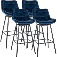CLP Barkrukken Weston - Set van 4 - 180° Draaibaar met Auto-Return - Met Rugleuning - Gevoerde Zitting - Metalen Onderstel - zwart/blauw