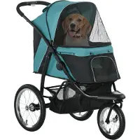 PawHut Hundewagen Hundebuggy klappbar für Hunde & Katzen bis 20 kg Katzenbuggy mit geländegängige Gummiräder Kissen Netzfenstern Türen Katzenwagen mit Aufbewahrungskorb Buggy Dunkelgrün