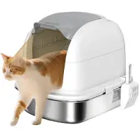 PawHut Kattenbak-Roestvrij staal, kunststof-52,4L x 41,3B x 42H cm-Wit
