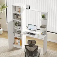 STILVORA Bureau Met Kast En Open Vakken - Modern Werk En Leermeubel Voor Thuis En Kantoor - MDF - Wit - 123,5x45x168,5 Cm