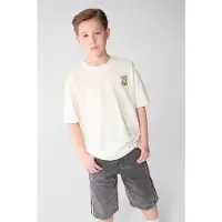 Shoeby T-shirt met backprint ecru Jongens Katoen Ronde hals Backprint - maat 158/164
