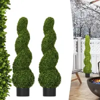 LZQ 2er Set Kunst Spiraal-Buchsbaum 90cm Cederboom Binnentuinplant UV-Bestendige Kunstplanten in Pot Kunstplanten voor Tuin, Balkon, Terras, Woonkamer & Kantoor