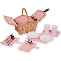 UNUS Picknickmand voor kinderen rechthoekig met servies voor 2 personen 27x20x30 cm roze