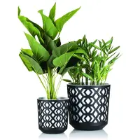 HowHomely Etnic Serie - Bloempot Set - Zwart-wit - Openwerk - Weerbestendig