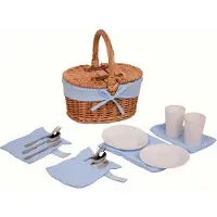 UNUS Picknickmand voor kinderen ovaal met servies voor 2 personen 29x22x31 cm blauw