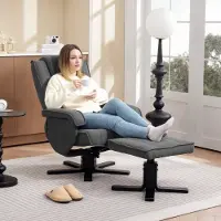 MODFU - Relaxstoel Met Voetenbank - Verstelbare Rugleuning En 360° Draaibaar - Schommelfunctie - Modern - Polyester - Donkergrijs