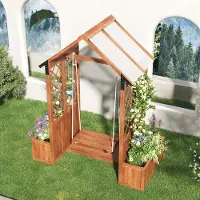 STILVORA Plantenbak 163 X 142 X 70 Cm - Met Klimrek, Schommel En Pc Zonnescherm - Voor Tuin, Terras En Binnenplaats - Massief Hout Bruin