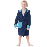 Ladeheid Kinderen Badjas met Capuchon - Wasmachine bestendig - Katoen - Badstof - LA-LA40-103-DG - Marineblau/Jeans (D12/D03) - 122-128