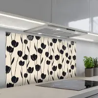 KitchenYeah Spatscherm 120x60 cm - Zelfklevende achterwand Tulpen - Patroon - Zwart - Keuken muurbeschermer - Spatwand fornuis