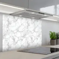 KitchenYeah Spatscherm 80x55 cm - Zelfklevende achterwand Wit - Marmer print - Grijs - Keuken muurbeschermer - Spatwand fornuis