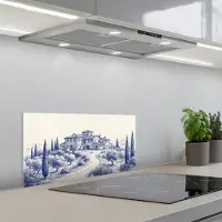 KitchenYeah Spatscherm 70x30 cm - Zelfklevende achterwand Rustiek - Landgoed - Blauw - Keuken muurbeschermer - Spatwand fornuis