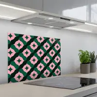 KitchenYeah Spatscherm 70x55 cm - Zelfklevende achterwand Groen - Roze - Retro - Sterren - Keuken muurbeschermer - Spatwand fornuis