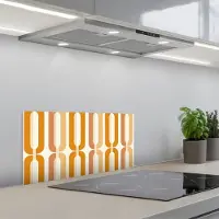 KitchenYeah Spatscherm 60x30 cm - Zelfklevende achterwand U-vorm - Retro - Oranje - Keuken muurbeschermer - Spatwand fornuis