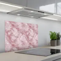 KitchenYeah Spatscherm 70x50 cm - Zelfklevende achterwand Roze - Kwartsmarmer - Aders - Keuken muurbeschermer - Spatwand fornuis