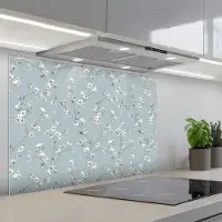 KitchenYeah Spatscherm 90x60 cm - Zelfklevende achterwand Klassiek - Bloemen - Blauw - Keuken muurbeschermer - Spatwand fornuis