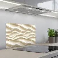 KitchenYeah Spatscherm 60x40 cm - Zelfklevende achterwand Lijnen - Golvend - Crème - Keuken muurbeschermer - Spatwand fornuis
