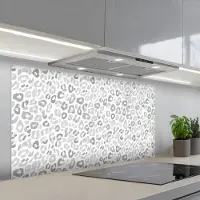 KitchenYeah Spatscherm 120x60 cm - Zelfklevende achterwand Luipaard - Motief - Grijs - Keuken muurbeschermer - Spatwand fornuis