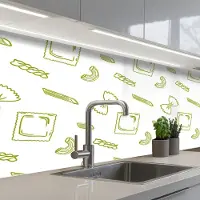 KitchenYeah Keuken achterwand 150x60 cm - Spatscherm zelfklevend Pasta - Groen - Wit - Patroon - Muurbeschermer - Spatwand fornuis