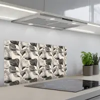 KitchenYeah Spatscherm 80x40 cm - Zelfklevende achterwand Botanisch - Bladeren - Zwart - Keuken muurbeschermer - Spatwand fornuis
