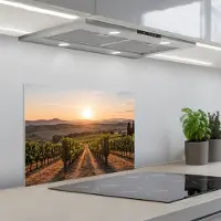 KitchenYeah Spatscherm 60x45 cm - Zelfklevende achterwand Wijngaard - Zonsondergang - Landschap - Keuken muurbeschermer - Spatwand fornuis