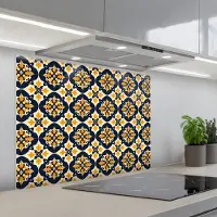 KitchenYeah Spatscherm 80x60 cm - Zelfklevende achterwand Patroon - Siertegel - Kleurrijk - Keuken muurbeschermer - Spatwand fornuis