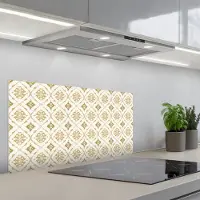 KitchenYeah Spatscherm 80x40 cm - Zelfklevende achterwand Ornament - Klassiek - Goud - Keuken muurbeschermer - Spatwand fornuis