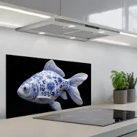 KitchenYeah Spatscherm 80x40 cm - Zelfklevende achterwand Porselein - Goudvis - Delfts - Blauw - Keuken muurbeschermer - Spatwand fornuis